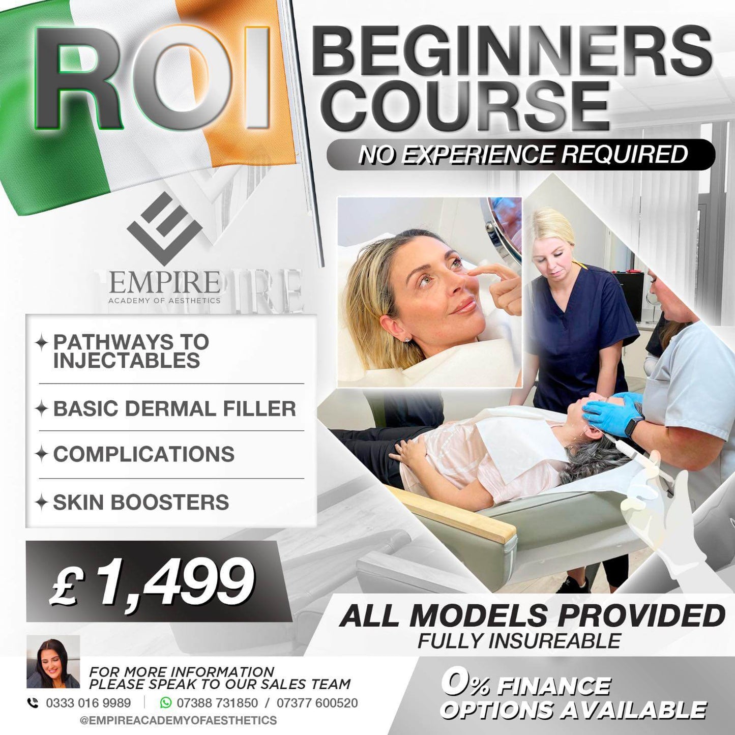 Aesthetics Course package designed for those from the Republic of Ireland. Allows beginners to become a Aesthetic practitioner.