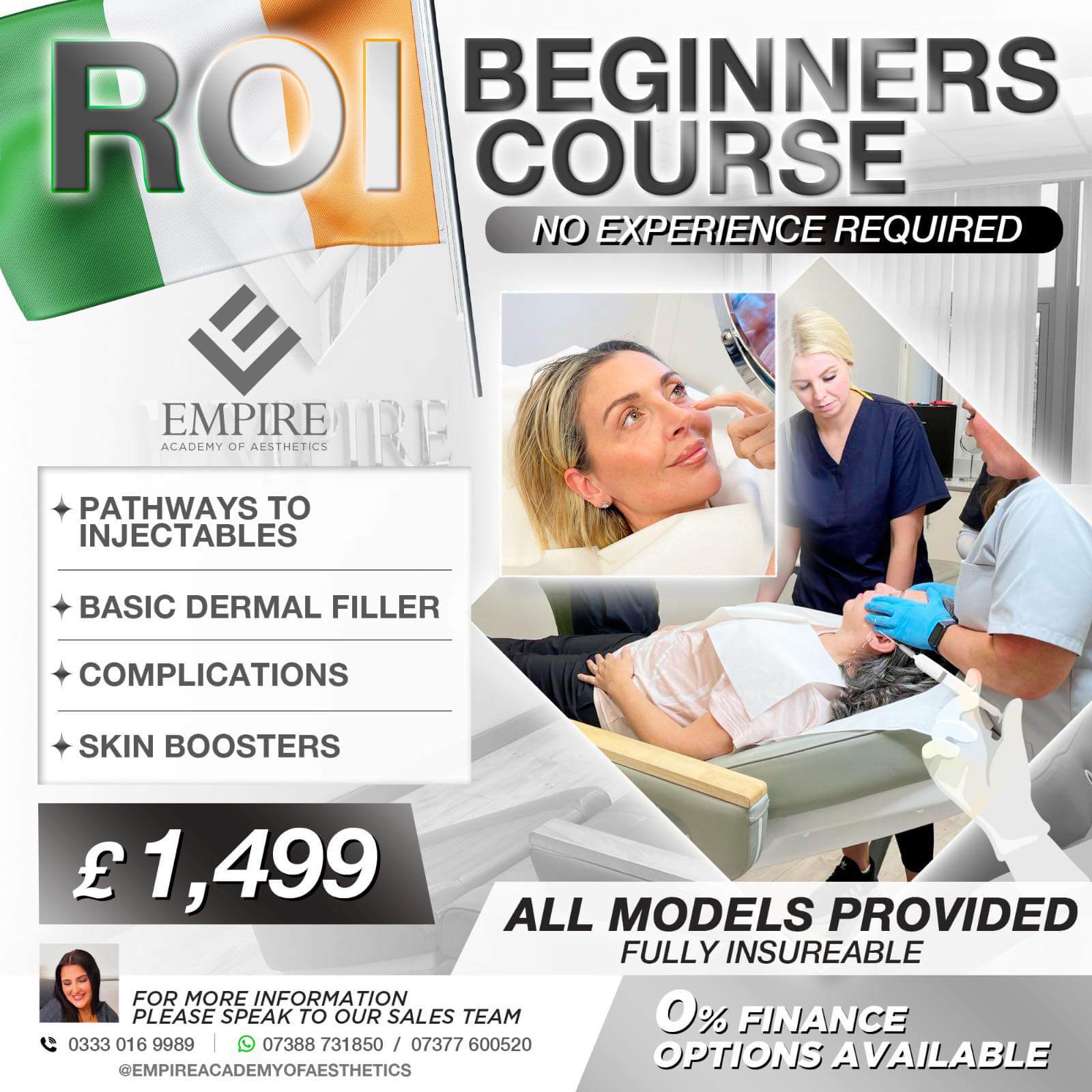 Aesthetics Course package designed for those from the Republic of Ireland. Allows beginners to become a Aesthetic practitioner.